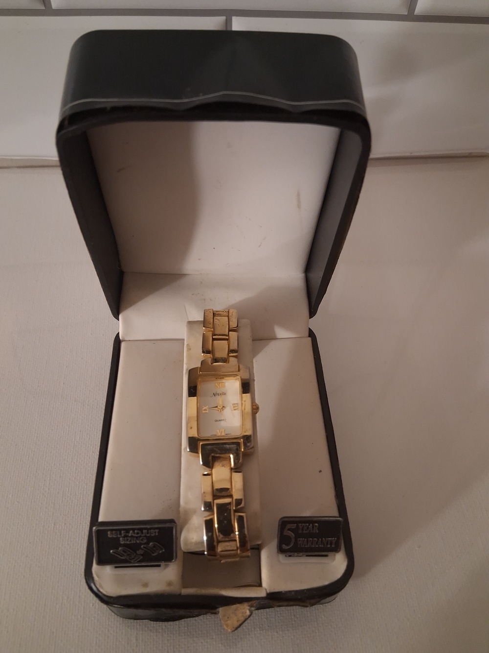Gold-Tone Rectangular Dress Watch for Men